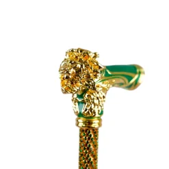 Il Marchesato Majestic Gold Lion Handle Walking Cane – Green Enamel Finish New