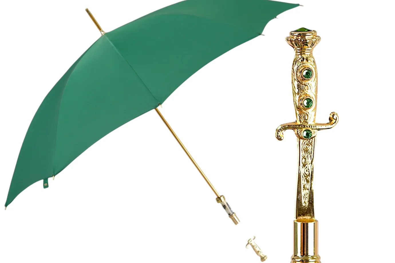 Il Marchesato Majestic Green Umbrella with Ornate Sword Handle in 24K Gold Plating Clearance