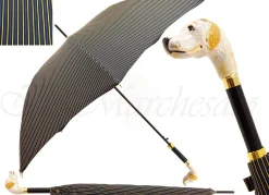 Il Marchesato Men's Stripe Umbrella - Hound Head Handle New