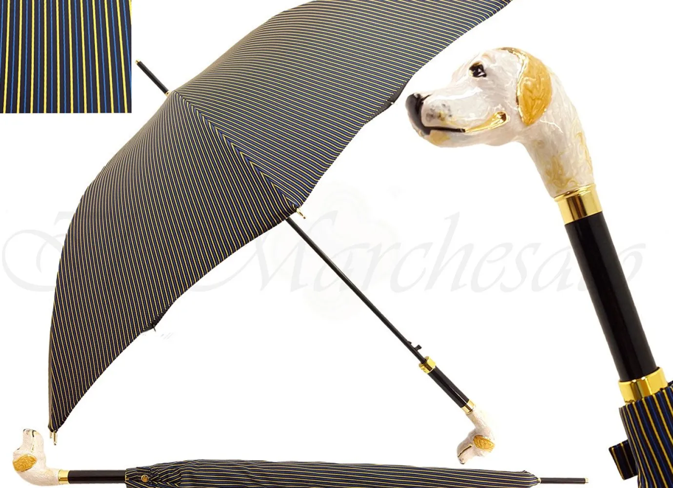 Il Marchesato Men's Stripe Umbrella - Hound Head Handle New