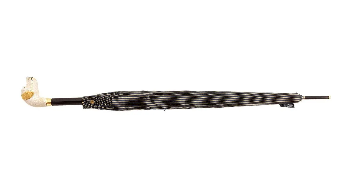 Il Marchesato Men's Stripe Umbrella - Hound Head Handle New