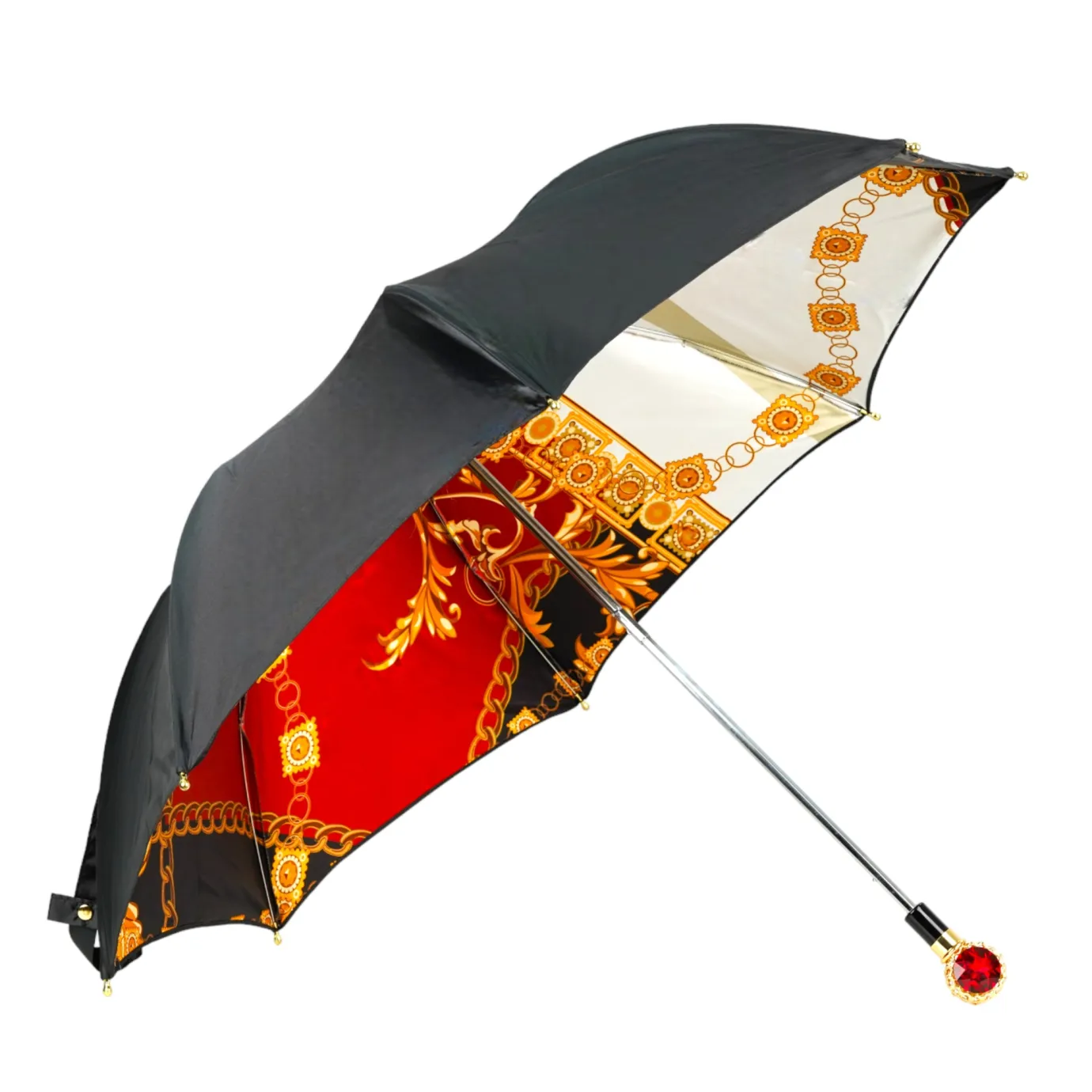 Il Marchesato Midnight Glamour: Exclusive Black Umbrella Adorned with Bold Red Cryst Fashion