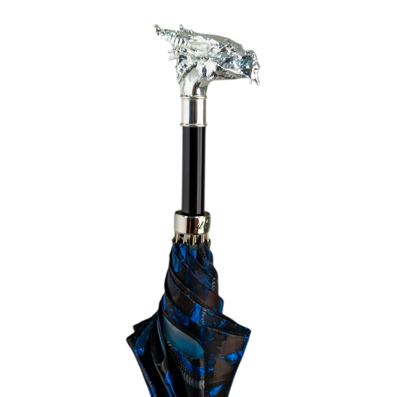 Il Marchesato Mythical Dragon Umbrella – Silver-Plated Handle & Oriental Blue design Fashion