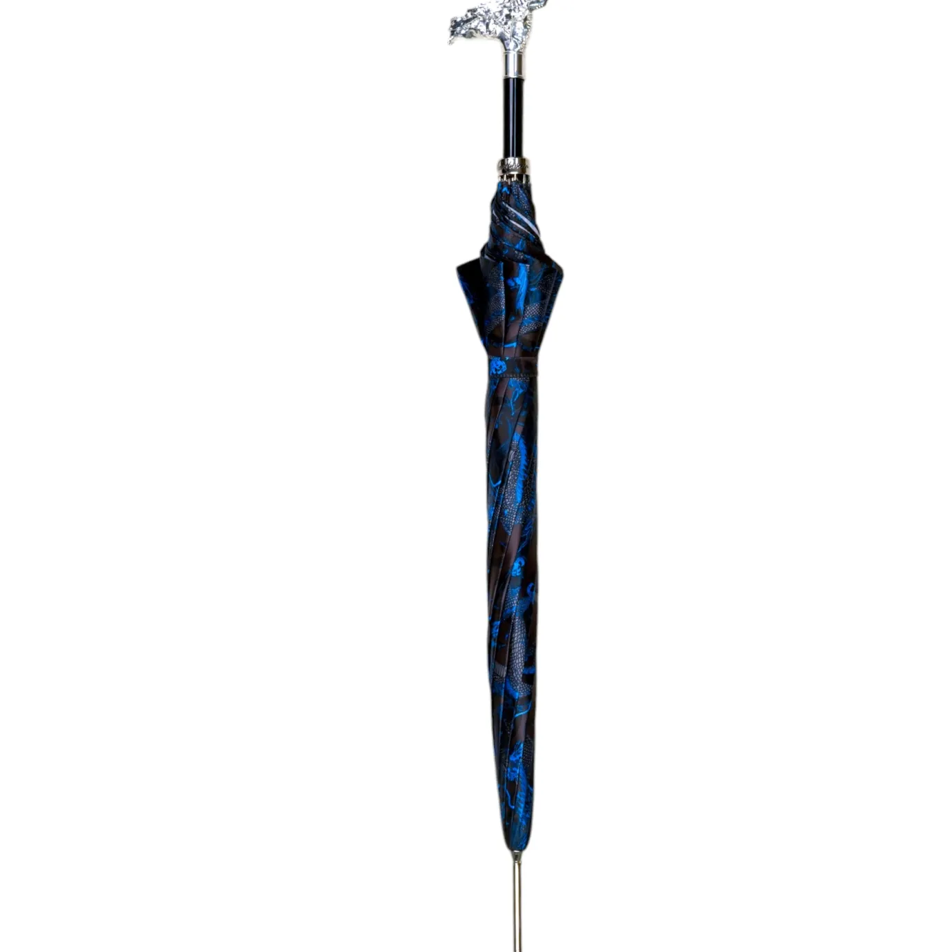 Il Marchesato Mythical Dragon Umbrella – Silver-Plated Handle & Oriental Blue design Fashion