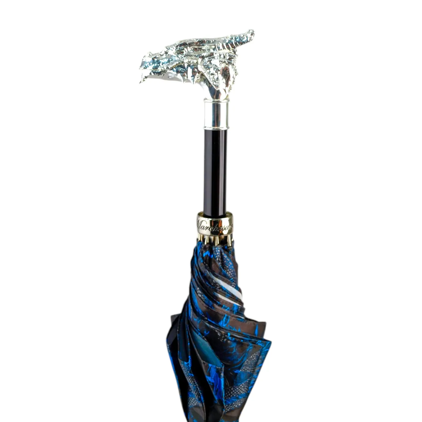 Il Marchesato Mythical Dragon Umbrella – Silver-Plated Handle & Oriental Blue design Fashion