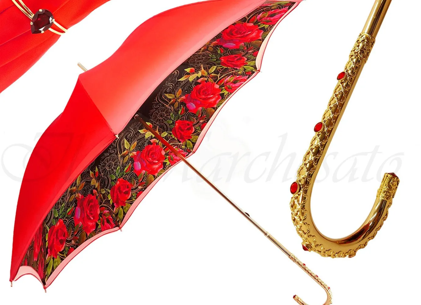 Il Marchesato Orange Floral Umbrella, Double Canopy Luxury Ladies Outlet
