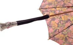 Il Marchesato Parasol Multi-Color Floral Umbrella for Women - Black Leather Handle Clearance