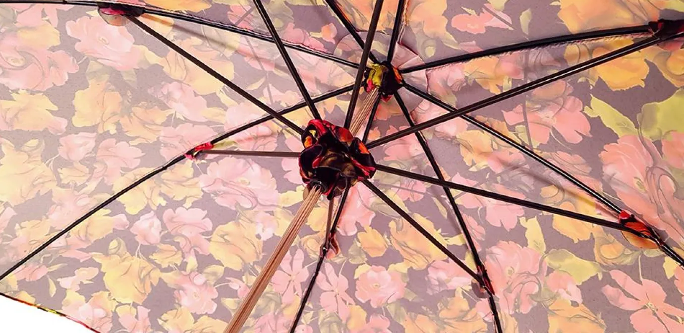 Il Marchesato Parasol Multi-Color Floral Umbrella for Women - Black Leather Handle Clearance