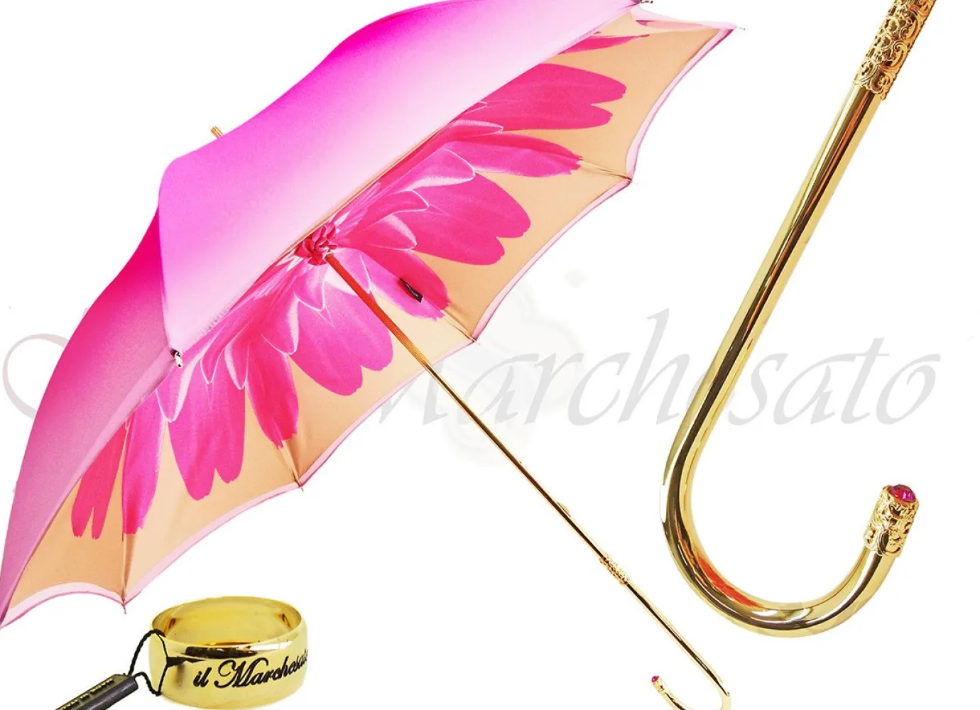 Il Marchesato Pink Dahlia Double Canopy - Luxury Ladies Umbrella One of Best Women Umbrella Sale