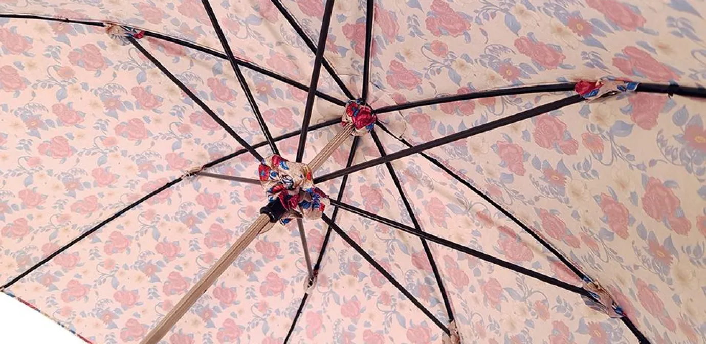 Il Marchesato Pink Roses Parasol - Pink Leather Handle Fashion