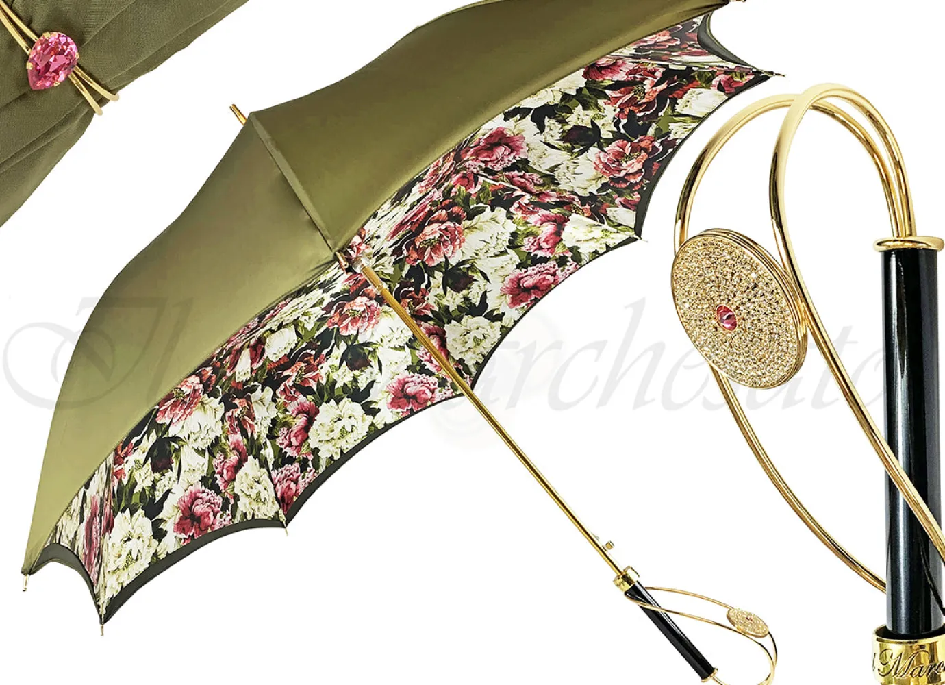 Il Marchesato Precious Khaki Umbrella with Crystal Medallion Best