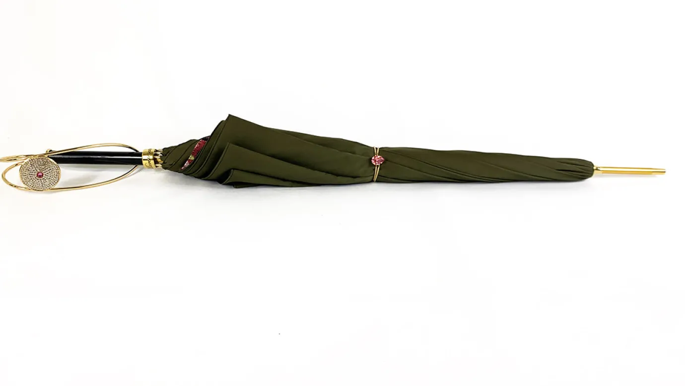 Il Marchesato Precious Khaki Umbrella with Crystal Medallion Best