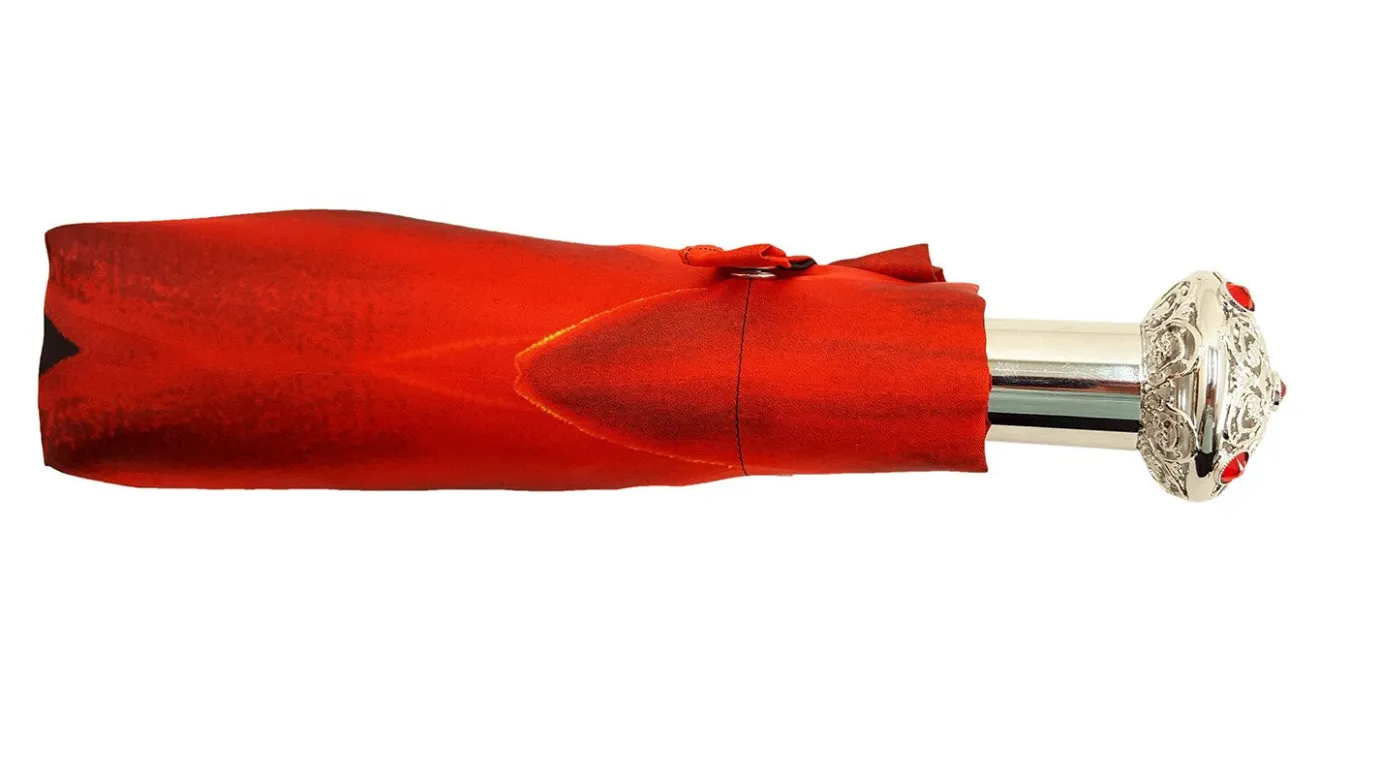 Il Marchesato Red Flower Women's Folding Umbrella with Silver-Plated Handle Online