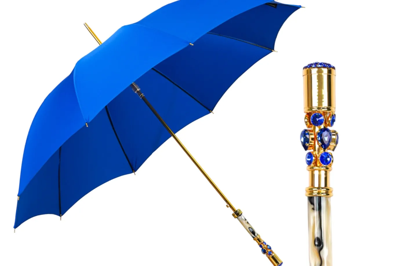 Il Marchesato Sapphire Splendor: Handcrafted Electric Blue Umbrella with Crystal Han Fashion