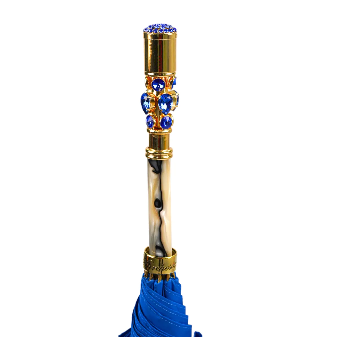 Il Marchesato Sapphire Splendor: Handcrafted Electric Blue Umbrella with Crystal Han Fashion