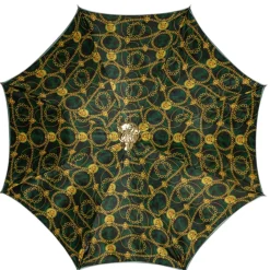 Il Marchesato Savannah Majesty: Green Umbrella with Striking Leopard Handle New