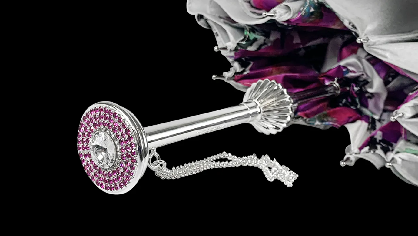 Il Marchesato Silvered Umbrella with Anemones and Fuchsia Crystals Sale