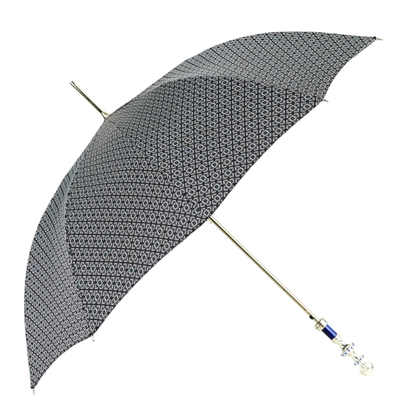 Il Marchesato Stylish Grey & Blue Jacquard Umbrella - Silverplated handle Online