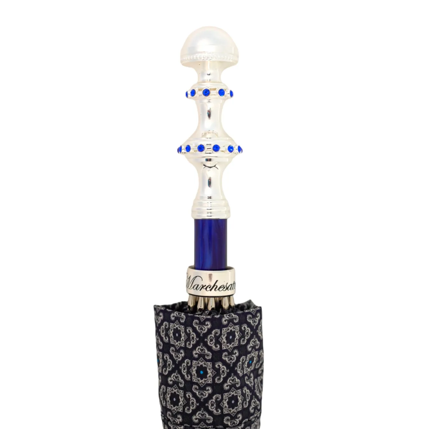 Il Marchesato Stylish Grey & Blue Jacquard Umbrella - Silverplated handle Online