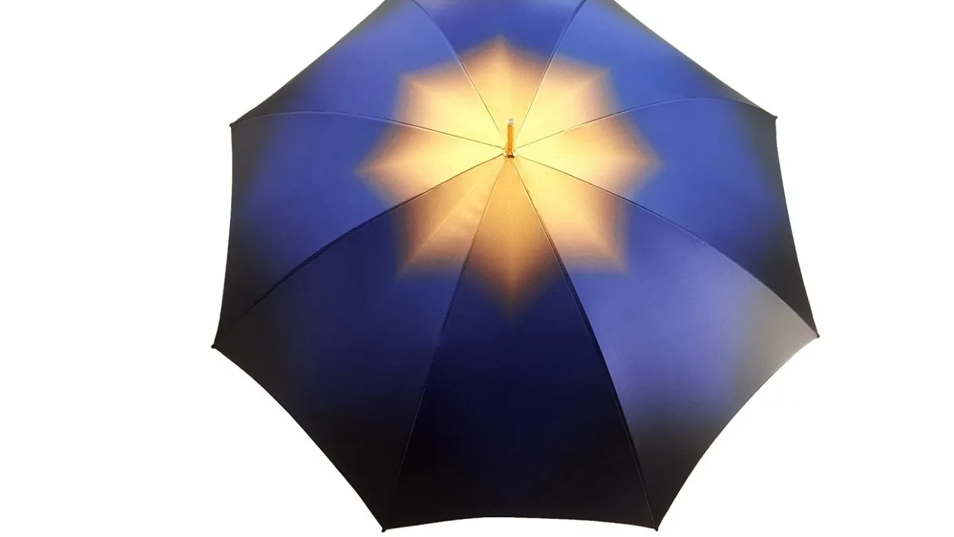 Il Marchesato Superb Double Canopy Umbrella Finished in a Luxurious Blue Satin Polye Clearance