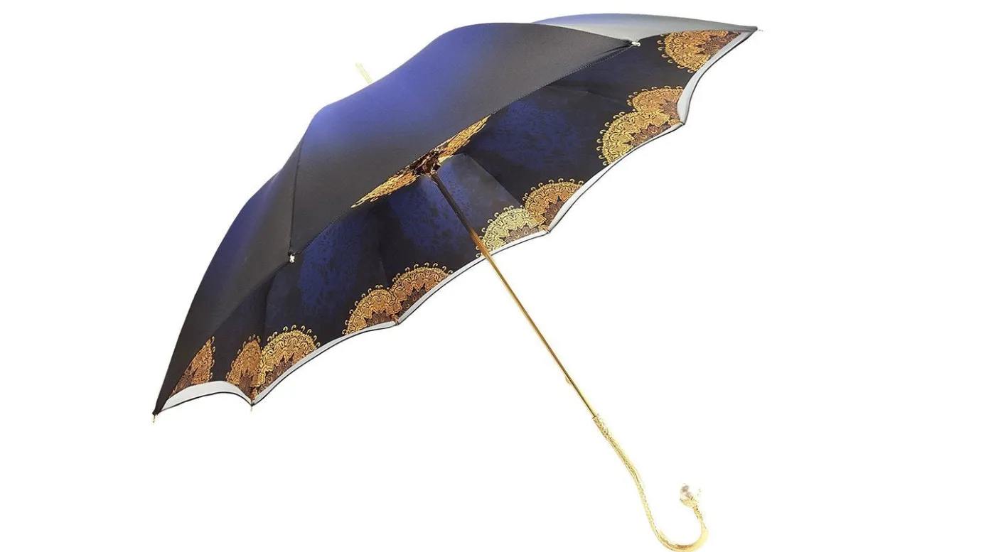 Il Marchesato Superb Double Canopy Umbrella Finished in a Luxurious Blue Satin Polye Clearance