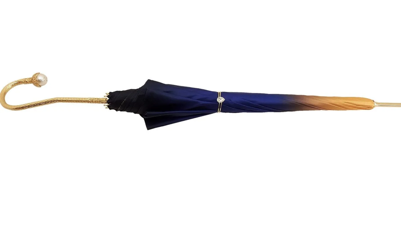 Il Marchesato Superb Double Canopy Umbrella Finished in a Luxurious Blue Satin Polye Clearance