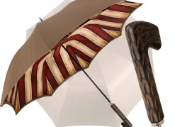 Il Marchesato Tobacco Handmade Men's Umbrella - Striped Red And Cream New