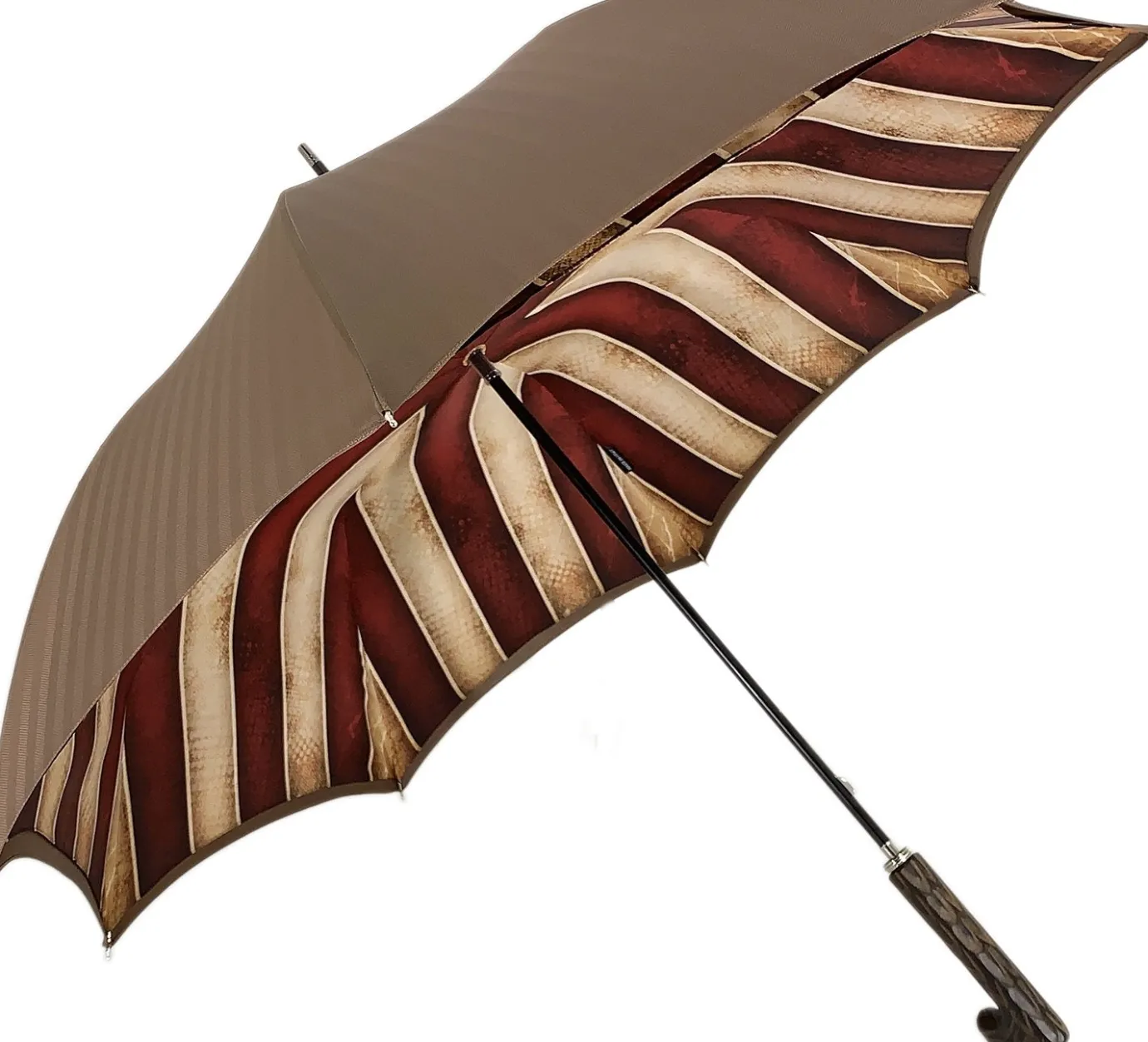 Il Marchesato Tobacco Handmade Men's Umbrella - Striped Red And Cream New