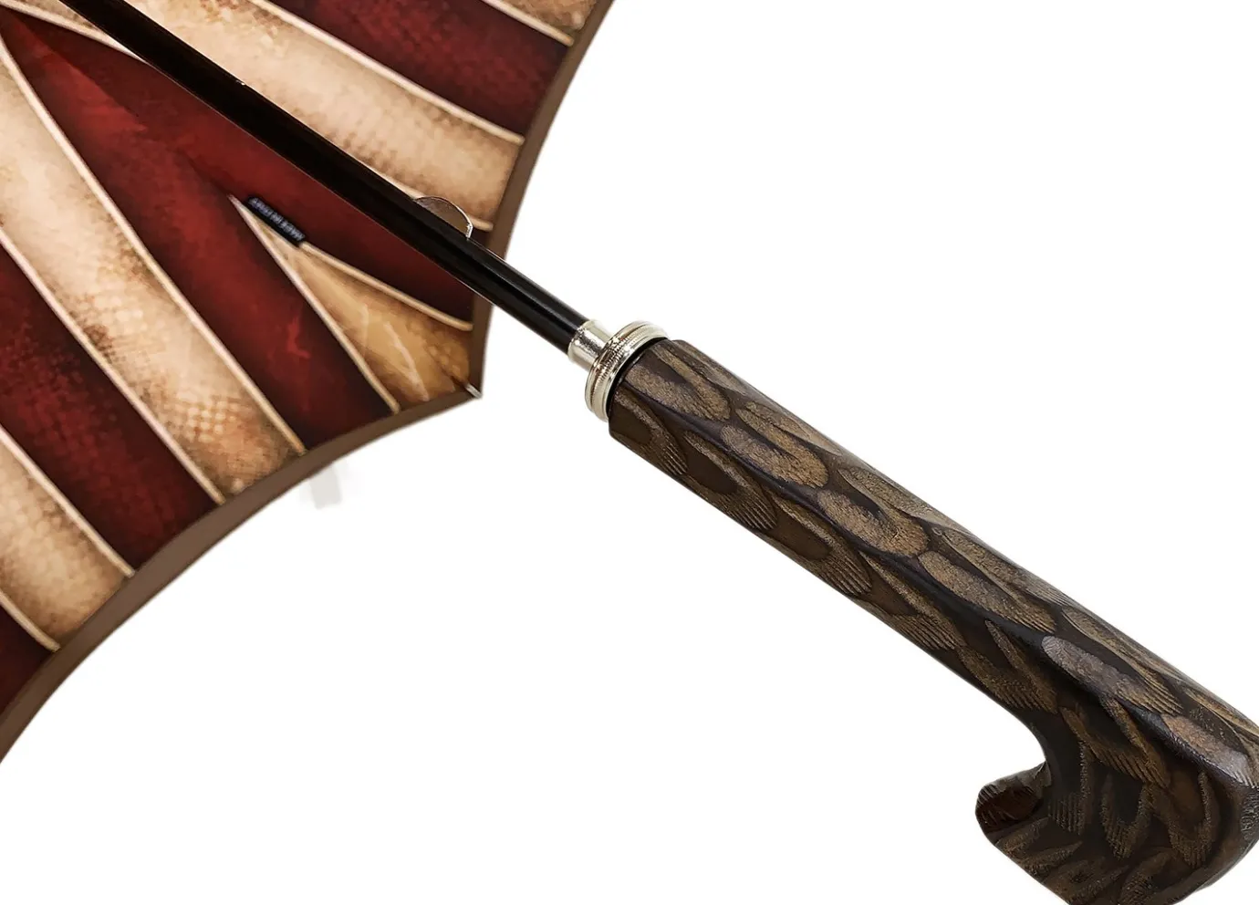Il Marchesato Tobacco Handmade Men's Umbrella - Striped Red And Cream New