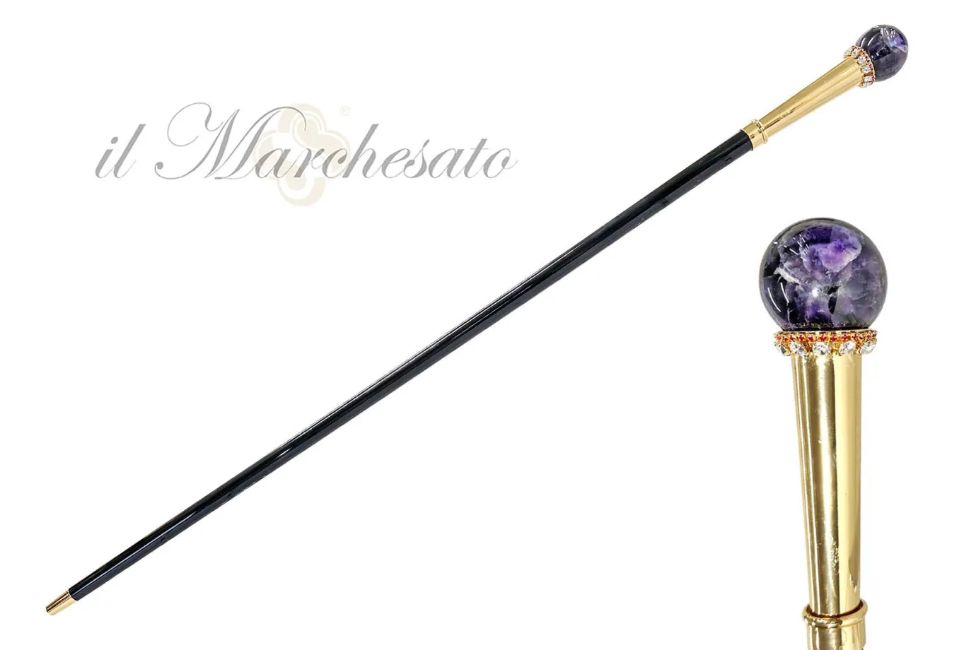 Il Marchesato Walking stick - Exquisite Sphere With Minerals Crystals - Natural Amet Best
