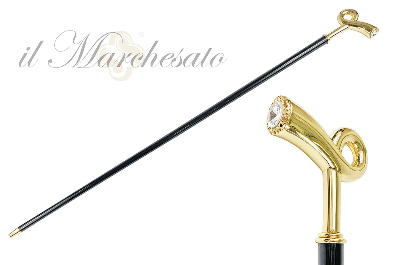 Il Marchesato Walking stick for man - Sturdy gold plated 24K brass handle Online
