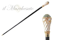 Il Marchesato Walking stick Hand painted Knob with indicolite crystals Outlet