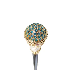 Il Marchesato Walking stick Hand painted Knob with indicolite crystals Outlet