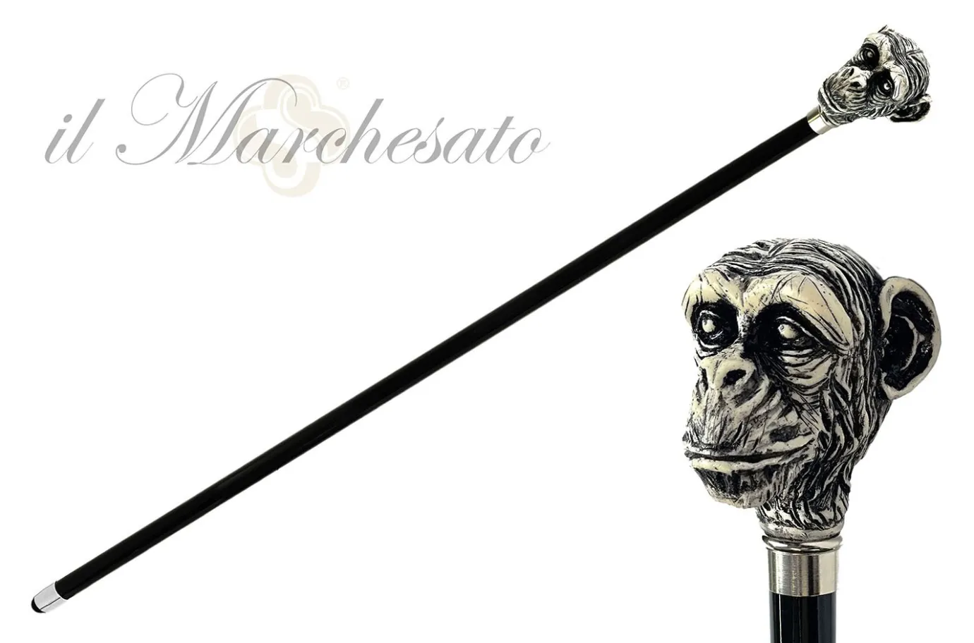 Il Marchesato Walking Stick Monkey Lacquered in an Ivory Color New
