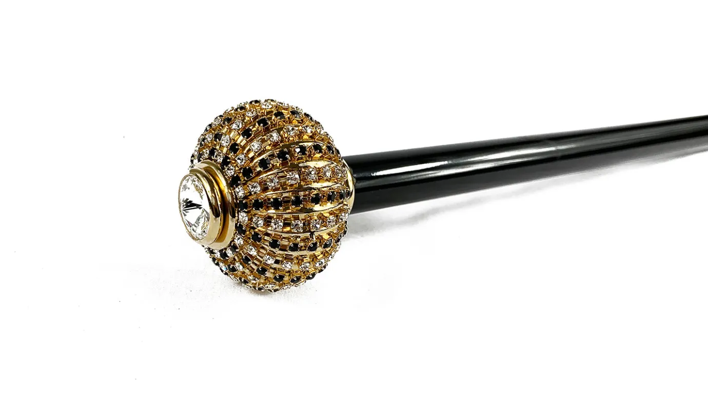 Il Marchesato Walking stick with brass onion with black and white crystals Sale