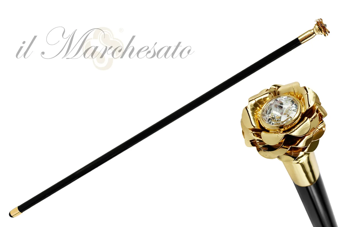 Il Marchesato Walking Stick with Rose in golden brass Discount