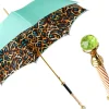 Il Marchesato Wild Elegance: Teal Umbrella with Leopard Print and Green Crystal Hand Best
