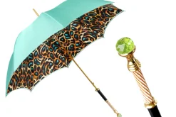 Il Marchesato Wild Elegance: Teal Umbrella with Leopard Print and Green Crystal Hand Best