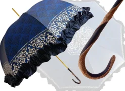 Il Marchesato Women's umbrella Studied with a Black & White Pattern on a Blue Canopy Hot